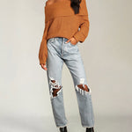 Off-The-Shoulder Slim Warm Slim Soft Style Long Sleeve Knitted Pullover