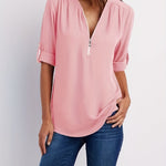 Ariana | Sleek Zip-Front V-Neck Blouse