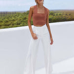 Square Neck Double Lined Basic Bodysuit Soild Ribbed Tank Tops Clubwear