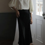 Elegant High Waist Satin Midi Skirt
