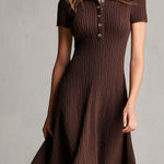 Quiet Luxury Chocolate Textured Knit Polo Midi Dress