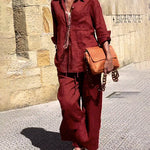 Two-Piece Casual Set Button-Up Shirt and High-Waisted Wide-Leg Pants