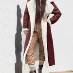 Faux Suede Drop Shoulder Pocket Longline Shearling Coat