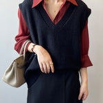 Soft Felt Loose Fit V Neck Sweater Vest