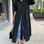 Nadorine Women's Button Down Maxi Shirts Dress Long Sleeve Collared V Neck Kaftan Loose Long Dress Coat