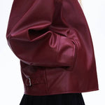 Fashion Lapel Long Sleeve Pocket Zipper Leather Jacket