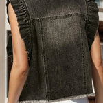 Stylish Lapel Single-breasted Ruffle Sleeve Loose Denim Jacket