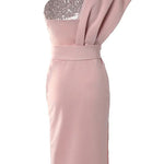 Gorgeous Day Sequins Patch One Shoulder Midi Dress