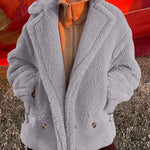 Lapel Fleece Jacket Long Sleeve Pockets Faux Fur Dressy Fall Outfits