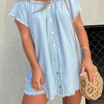 NEW SHORT SLEEVE CASUAL DENIM DRESS (BUY 2 FREE SHIPPING)