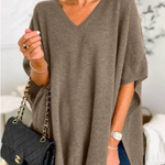 V Neck Loose Fit Solid Poncho Sweater