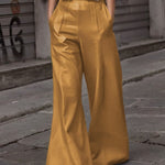 High Waisted Loose Pleated Pockets Split-Joint Pants Trousers