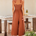 Nadorine Women's Casual Sleeveless Hollows High Waist Bodysuit Spaghetti Strap Loose Jumpsuit Overalls