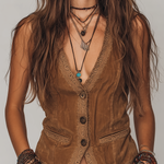 Vintage Lace Trim Distressed Faux Suede Vest
