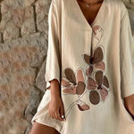 V-Neck Baggy Midi Dress Tshirt Top Long -Sleeve A Line Swing Dress
