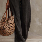 Halter Neck Button-up Sleeveless Knitted Jumpsuit