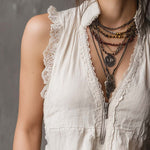 Vintage Zippered Collar Lace-trimmed Cotton Linen Tank Top