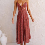 Spaghetti Strap Midi Dresses Sexy Deep V Neck Backless Floral Print Side Slit Maxi Dress