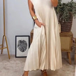 Sleeveless Pleated Simple Solid Color Dress