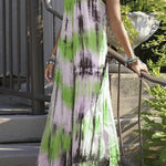 Casual Vacation Print Tie Dye Patchwork V Neck Sling Dress Dresses(7 Colors)