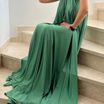Greek Goddess Distinctive Golden Halter Neck A-line Maxi Dress