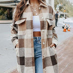 Knee Length Lapel Plaid Flannel Shirt Jacket