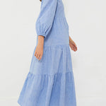 Solid Color Lapel Elastic Cuffs Loose Maxi Dress