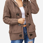 Nadorine Women's Casual Loose Fitting Fluffy Button Down Knitwear Coatigan Chunky Cable Hooded Cardigan