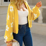 Nadorine Women's Cute Daisy Knit Cardigan Long Sleeve Casual Flower Open Front Sweater Tops