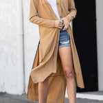 Ribbed Button Up Side Split Duster Cardigan