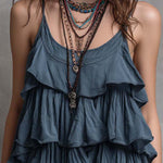 Boho-Vintage Elegant Tiered Ruffle Cotton-Linen Top