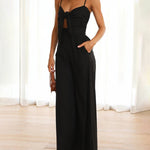 Ruffle Straps Crisscross Back Knot Front Slip Jumpsuit