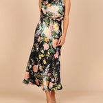 Sleeveless Halter Neck Printed Satin Dress