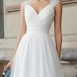V-Neck Pleated Midi Dress With Cap Sleeves