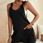Knot Front Pocket Patched Overall Shorts Romper Without Tube Top Jumpsuits