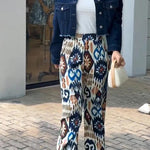 Emelia Unique Print Back Elastic Waist Pocket Wide Leg Pants