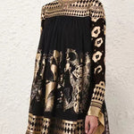 A-Line Long Sleeves Bronzing Printed Split-Joint Mock Neck Mini Dresses