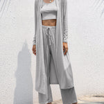 Nadorine Women's 3 Piece Outfits Lounge Scoop Neck Crop Tops High Waist Pants Open Front Cardigan Set