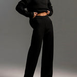 Nadorine Casual Two-Pieces Outfits Lapel V Neck Sweater and Trousers Sets