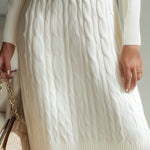 Elegant Zip-Front Knitted Sweater Dress In Ivory