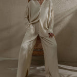 Solid Color Straight Pants Casual Two-piece Pleated Shirt Trousers Set
