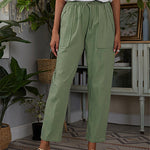 Nadorine Drawstring Elastic Waist Straight Trousers Pants with Pockets