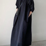 Simple Solid Color Stand Collar Loose Half Sleeve Dress
