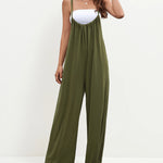 Flowy Wide Leg Jumpsuit Spaghetti Strap High Rise Bodysuit Solid Loose Romper