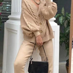 Fashion Solid Color V-neck Knit Set