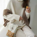 Turtleneck Cashmere Sweater Women Loose Pullover Lazy Wind Warm Knitted Pullover