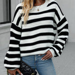 Striped Sweater Women Knitted Crew Neck Pullover Sweater