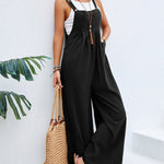 Solid Color Sleeveless Sling Pocket Wide Leg Side Button Plus Size Jumpsuits