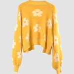 Nadorine Women's Cute Daisy Knit Cardigan Long Sleeve Casual Flower Open Front Sweater Tops