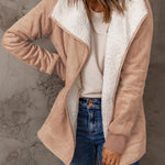 Fleece Long Sleeve Warm Teddy Coat Lapel Cardigan With Pocket